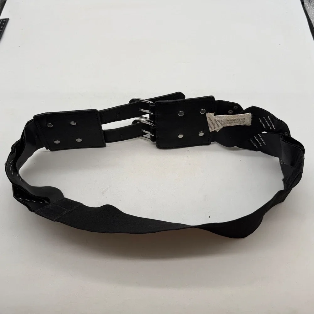 Le Chateau Black Studded Elastic Cinch Belt Double Buckle M Y2K goth moto biker‎